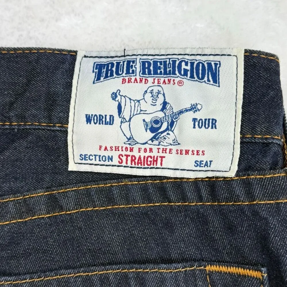 True Religion Dark Wash Ricky Relaxed Straight Jeans w/o Flap / No Flap // Men’s